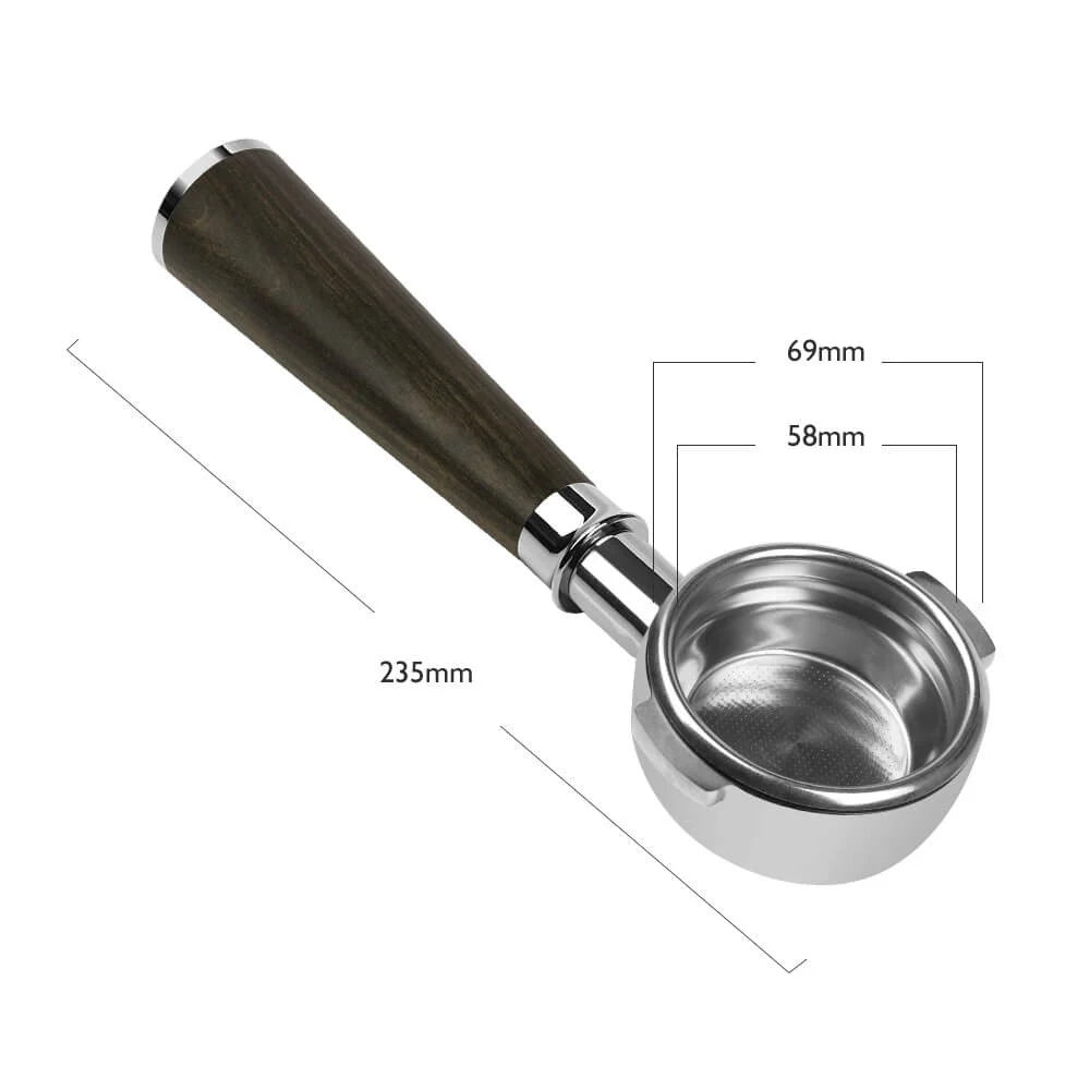 Professional 58mm Bottomless Portafilter - Ergonomic Wooden Handle for Espresso Machines