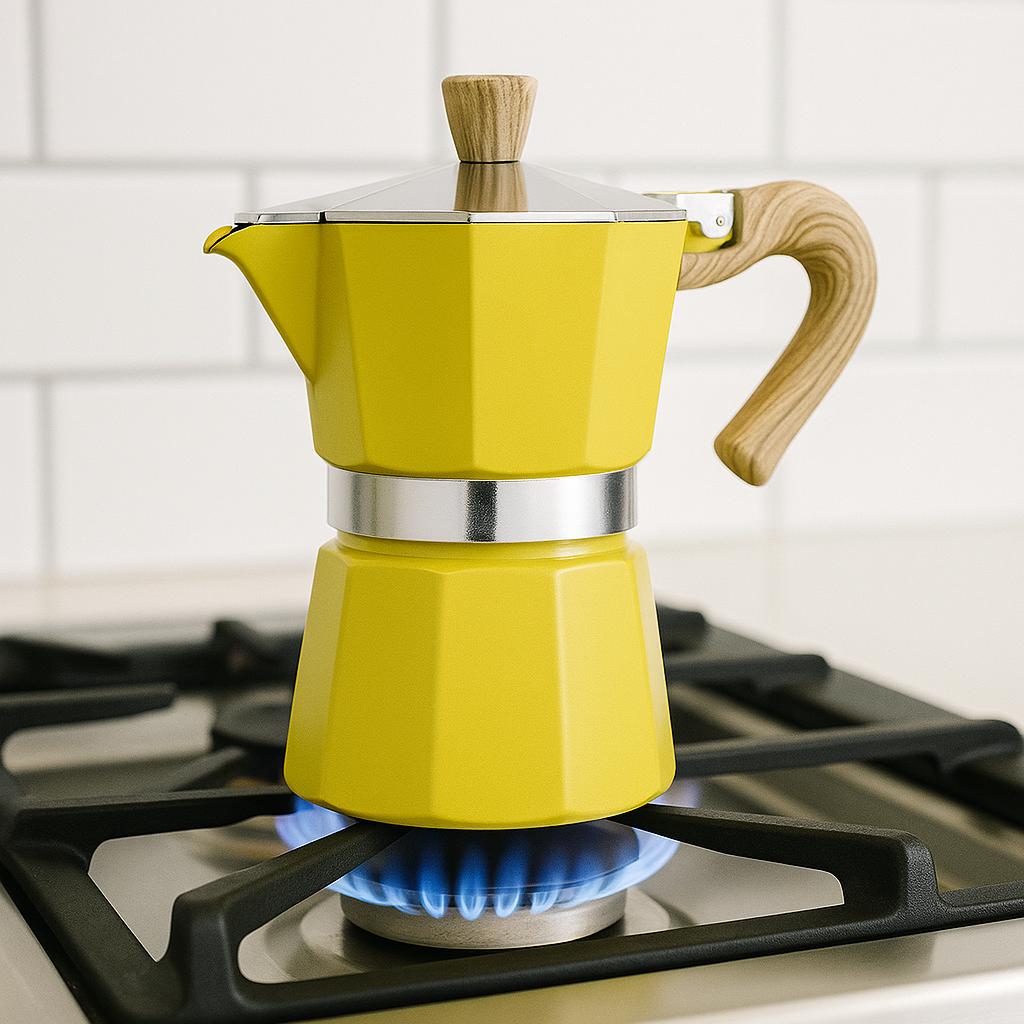 Yellow Italian Moka Pot – Classic Espresso Maker-كنكة موكا إيطالية صفراء – لتحضير الإسبريسو