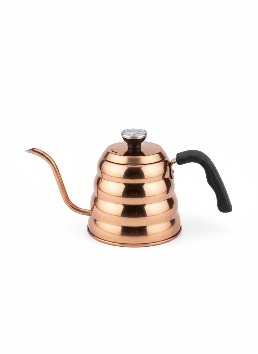 Luxury Copper Gooseneck Coffee Kettle with Built-in Thermometer - 1.2L Pour-Over Pot