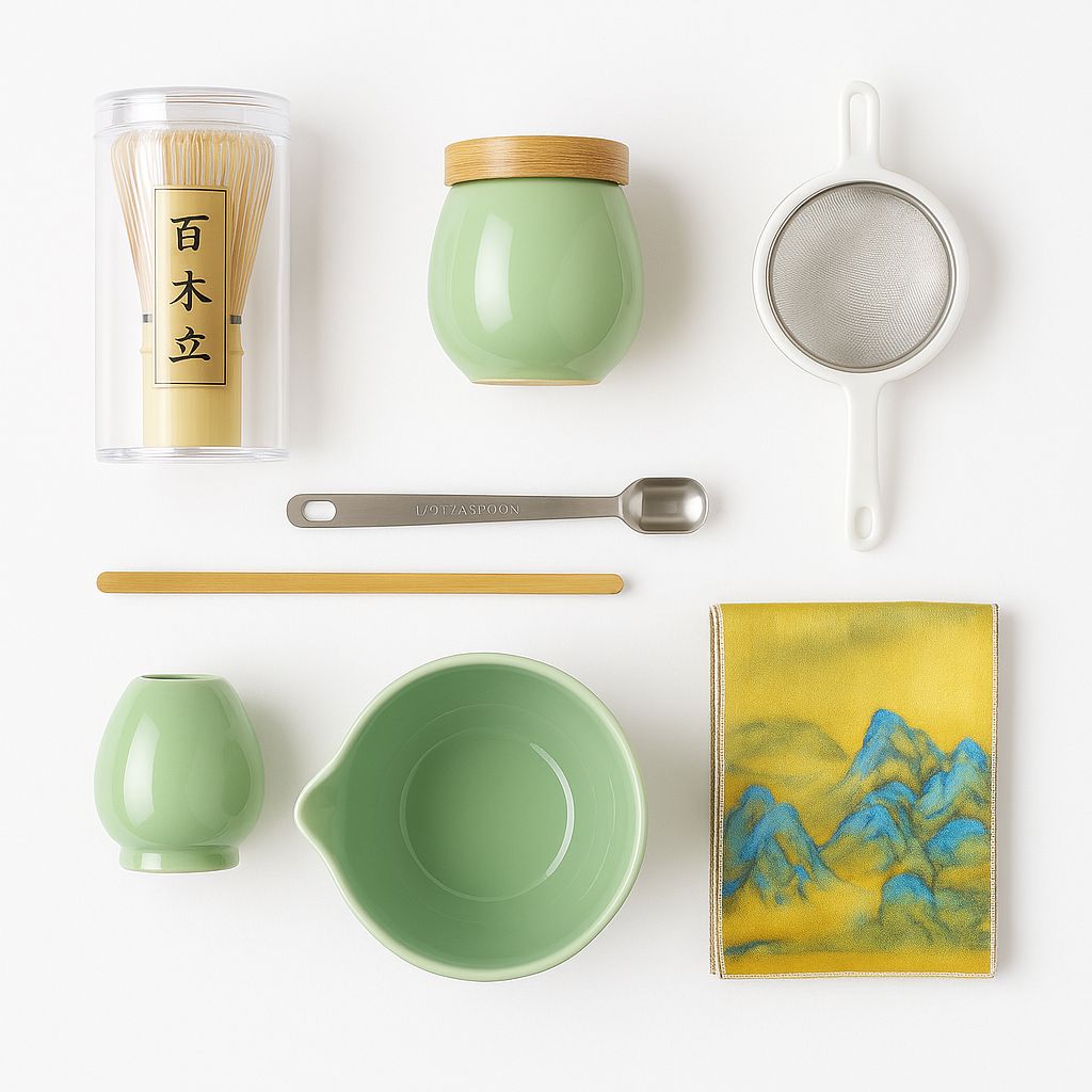 Matcha Ceremony Set – Traditional Bamboo Whisk & Ceramic Bowl-طقم الماتشا الكامل – مضرب بامبو تقليدي ووعاء سيراميك