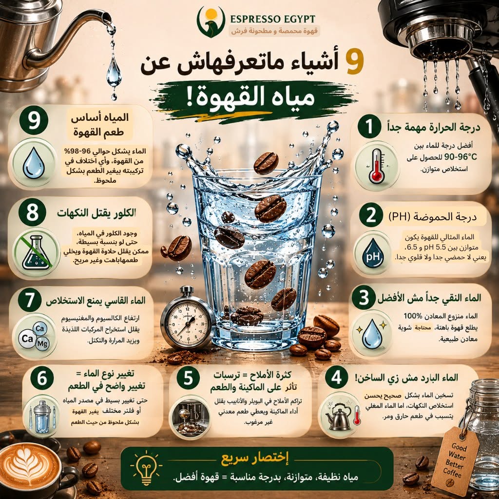 بوست تعليمي: 9 حاجات لازم تعرفها عن مياه القهوة