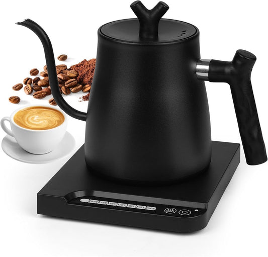 Stainless Steel Gooseneck Kettle, Auto Shut Off and Temperature Control (Black)