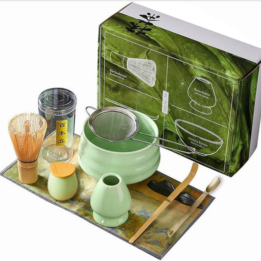 Matcha Ceremony Set – Traditional Bamboo Whisk & Ceramic Bowl-طقم الماتشا الكامل – مضرب بامبو تقليدي ووعاء سيراميك