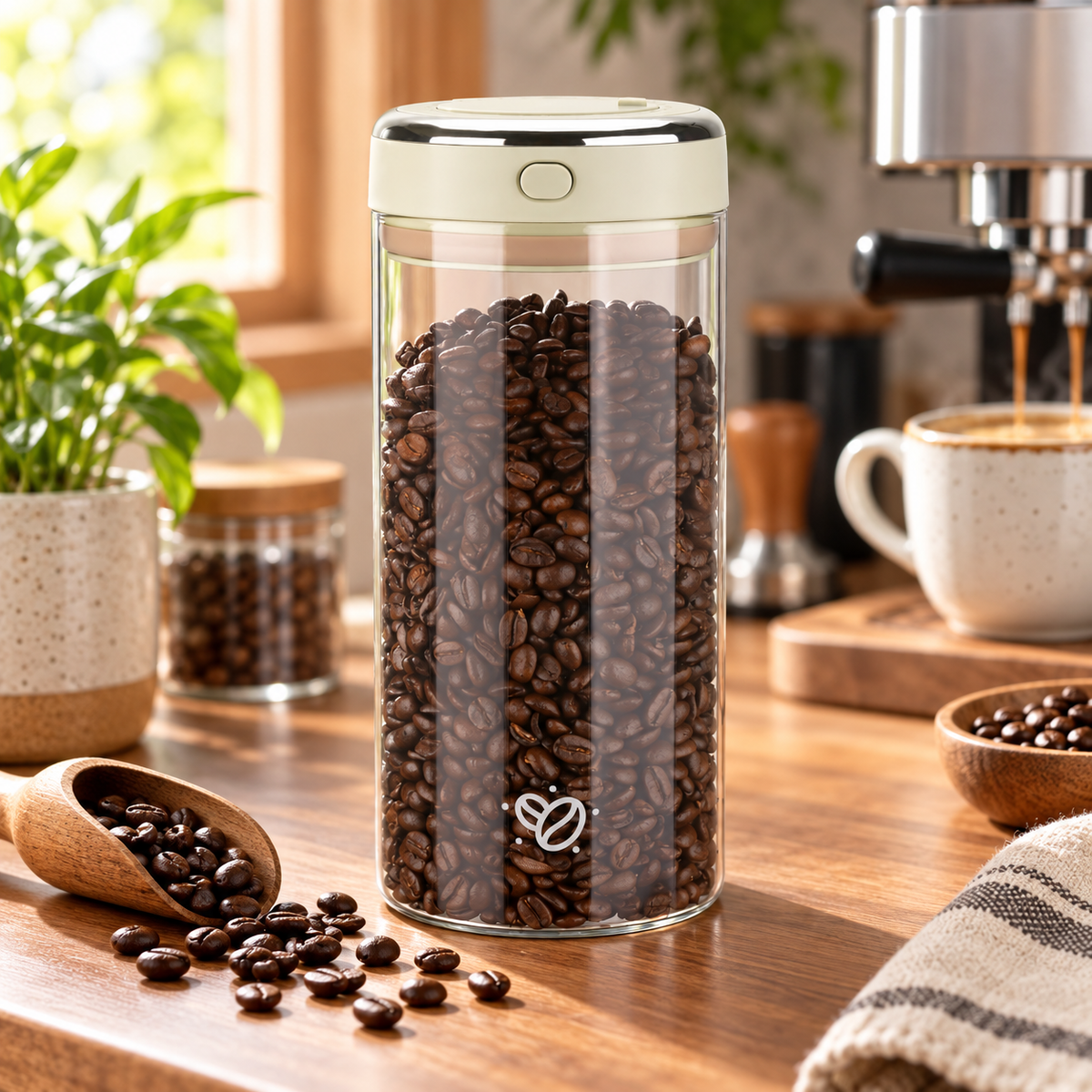 Airtight Coffee Bean Storage Canister – Vacuum Sealed Container