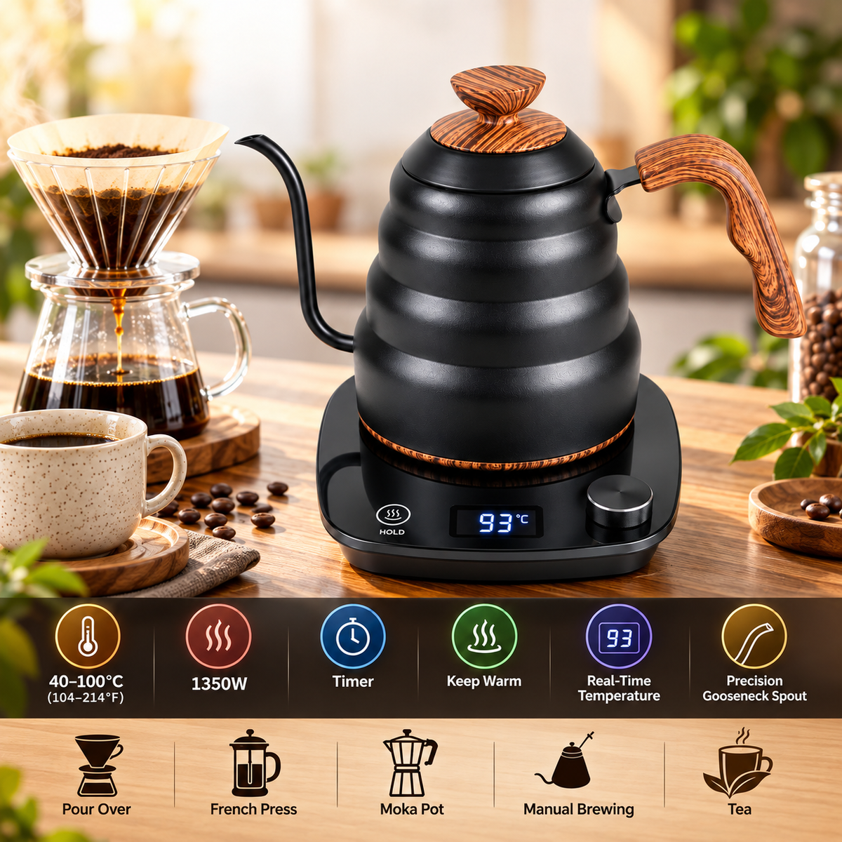Matte Black Electric Gooseneck Kettle – Pour Over Coffee Kettle