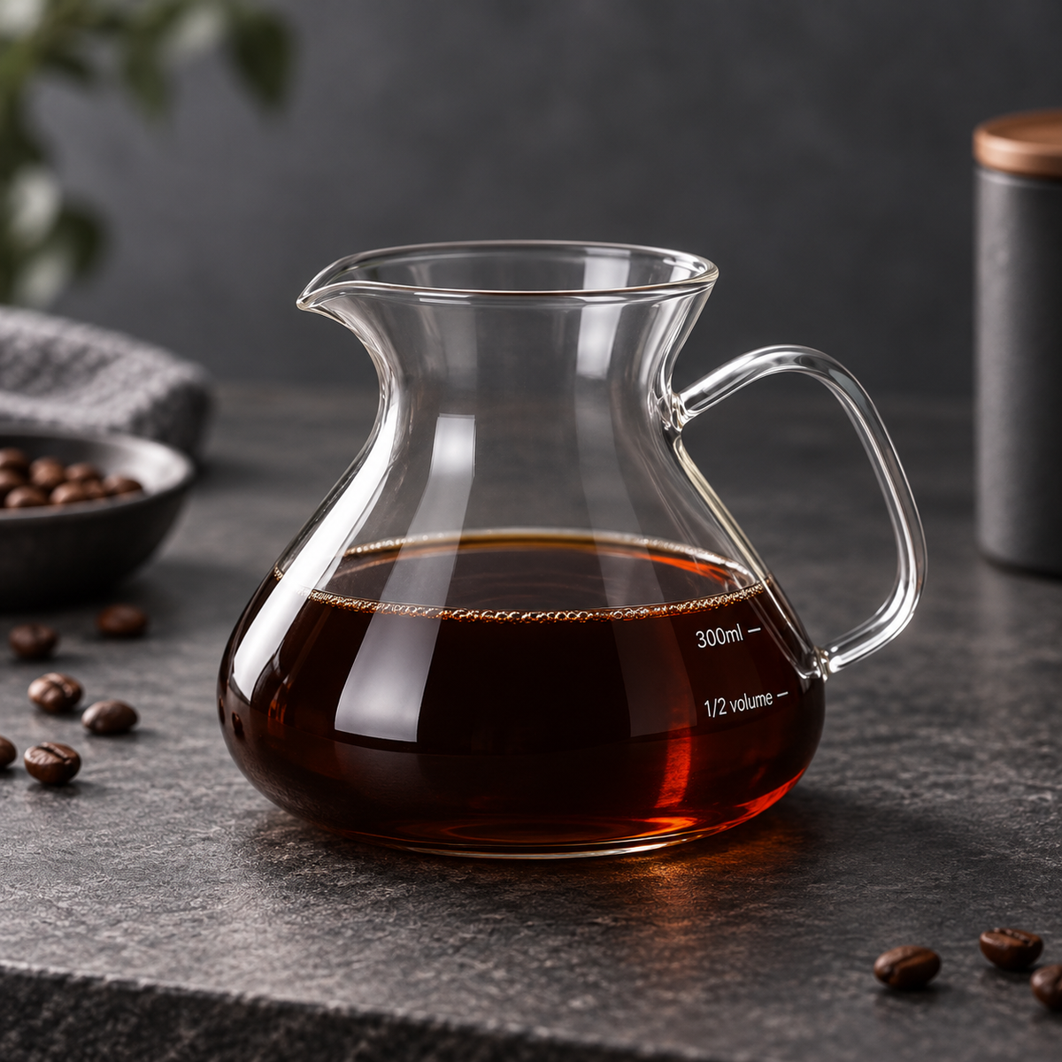 Glass Coffee Server – 300ml Pour Over Coffee Pitcher with Measurement Scale