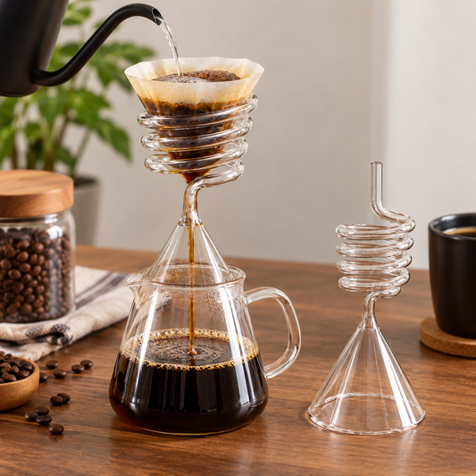 Glass Spiral Pour Over Coffee Dripper – V60 Style Coffee Filter Holder