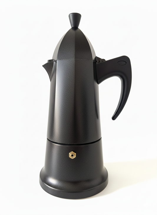 Premium Matte Black Modern Moka Pot - Sleek Stovetop Espresso Maker