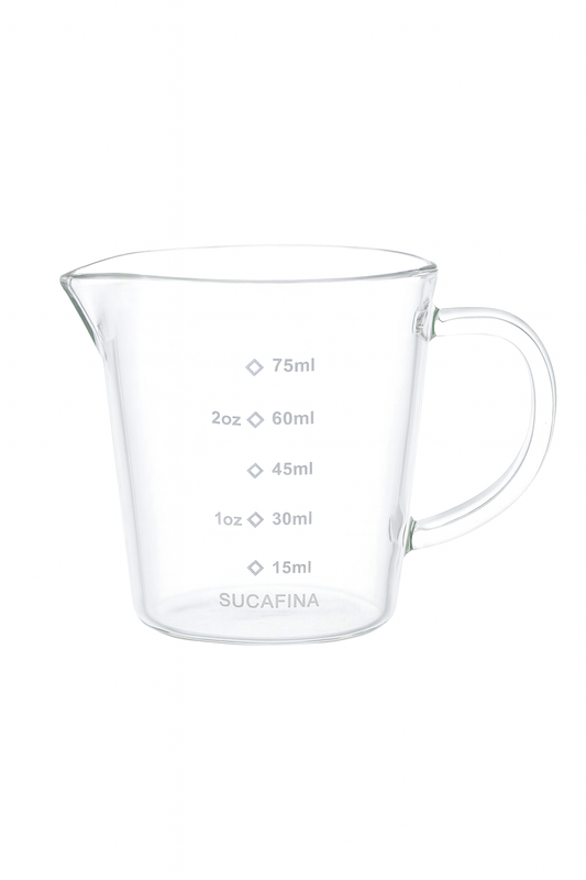 "Barista Espresso Measuring Cup – 75ml Glass Shot Pitcher with Graduated Scale"