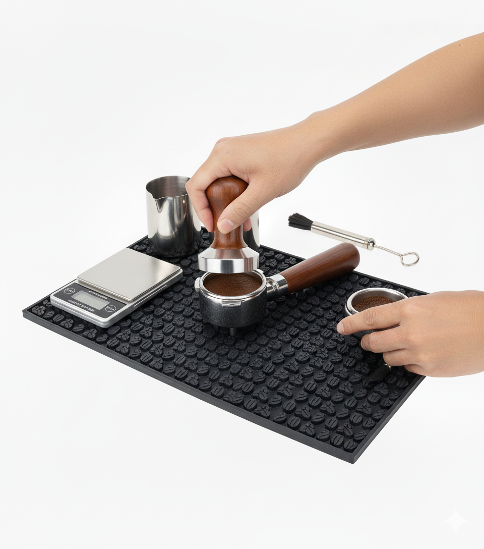 Premium Silicone Coffee Bar Mat - Anti-Slip Coffee Bean Design Tamping Pad