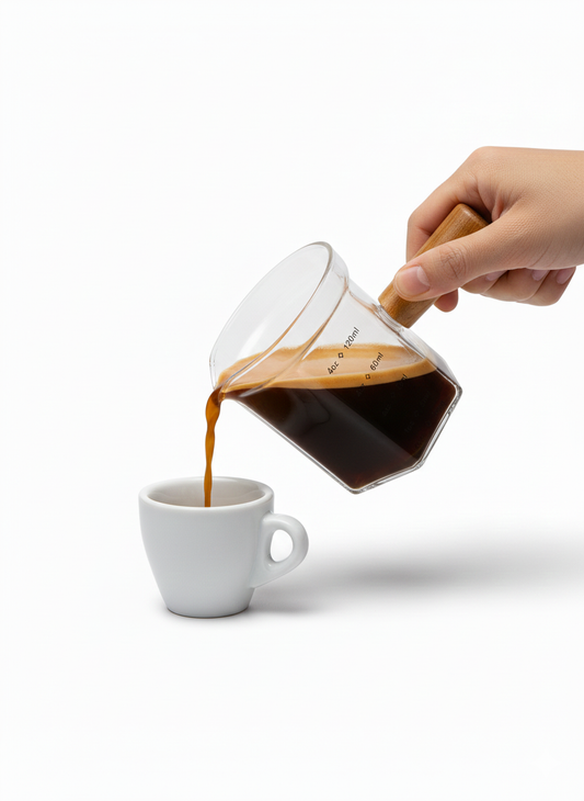 Premium Espresso Shot Glass with Wooden Handle - 120ml Graduated Measuring Cup