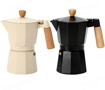 Elegant Black & Beige Moka Pot | Wooden Handle