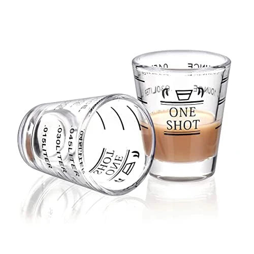 "Espresso Shot Glass – Single Shot Measuring Cup with Printed Scale"