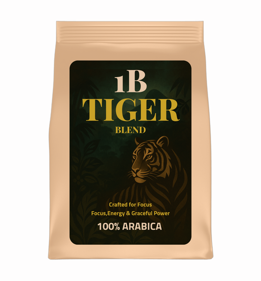 Tiger Blend – Focused Energy in Every Sip | تايجر بليند من 1B – قهوة ارابيكا ١٠٠٪ للتركيز والطاقة