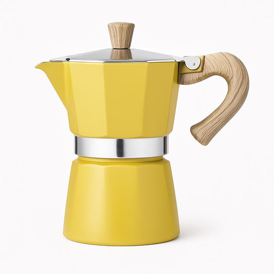Yellow Italian Moka Pot – Classic Espresso Maker-كنكة موكا إيطالية صفراء – لتحضير الإسبريسو